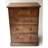CHEST, Victorian figured walnut of small proportions with four long drawers,