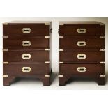 CHESTS, a pair, Campaign style, mahogany and brass bound, each with four drawers,