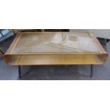 LOW TABLE, 1960's Danish style, tempered glass top, 114cm W x 50cm D x 46cm H.