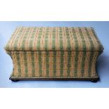 VICTORIAN OTTOMAN, rectangular in woven green stripe with rising lid,
