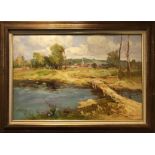 20th CENTURY SCHOOL 'Landscape', oil on canvas, 60cm x 90cm, signed, framed.