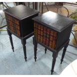 SIDE CABINETS, a pair, English country house style, with faux book spine detail, 37cm x 30cm x 74cm.