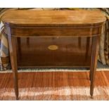 TEA TABLE, George III mahogany with 'D' shaped green baize lined top and castors,