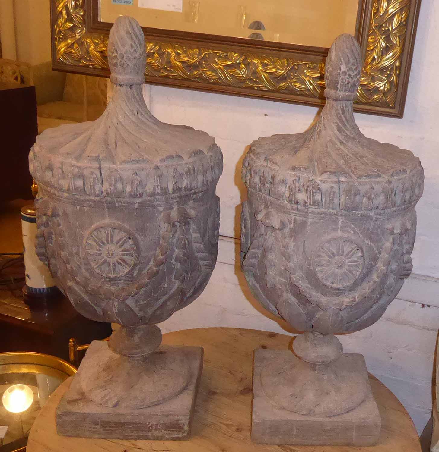 URNS, a pair, George III style, (similar to the previous lot) approx 73cm H.