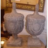 URNS, a pair, George III style, (similar to the previous lot) approx 73cm H.