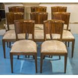 DINING CHAIRS, a set of eight, with rosewood backs and taupe drop in seats.