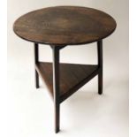 CRICKET TABLE, 18th century George III English oak circular with triangular undertier,