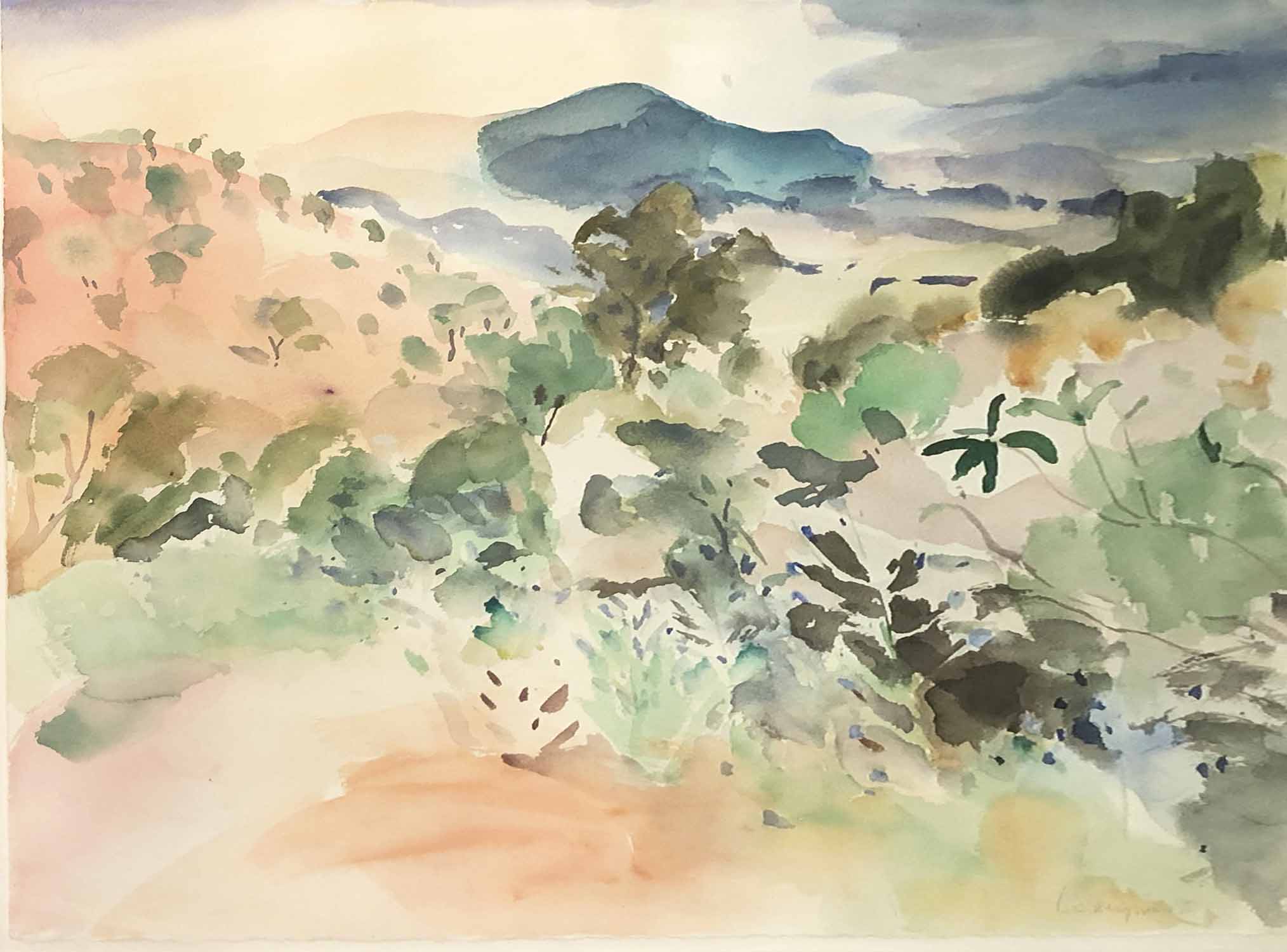LIZ KEYWORTH 'Landscape in Provence', watercolour, signed and dated '88, 56cm x 76cm.