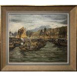 WAI SZETO (1913-1991) 'Honk Kong Harbour View', oil on board, signed, 60cm x 50cm, framed.