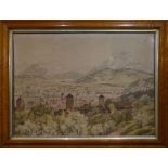 19TH CENTURY SCHOOL 'Lake Lucerne with Chateau Gütsch', needlework picture, label verso,