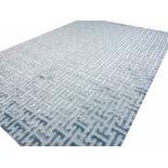 CONTEMPORARY ART DECO DESIGN SILK CARPET, 350cm x 250cm, geometric marine blue field.