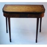 CARD TABLE, George III D shaped satinwood and tulipwood crossbanded with foldover baize top,