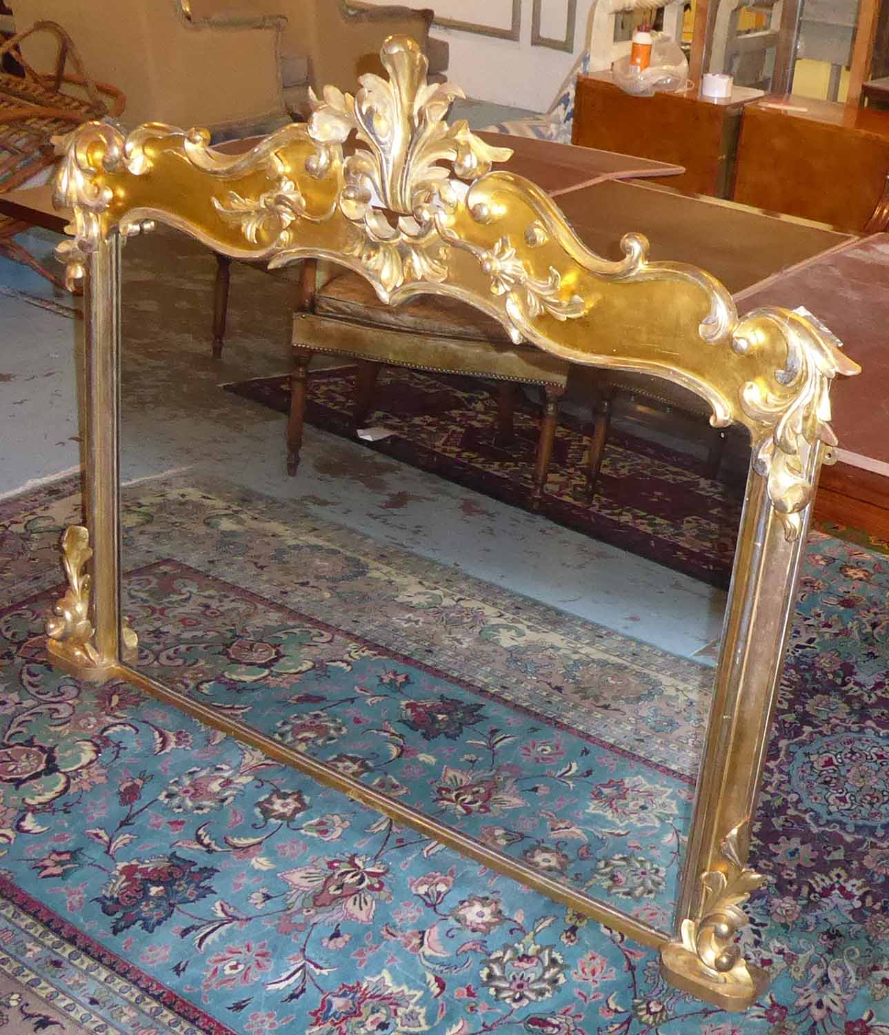 OVERMANTEL, Victorian giltwood and gesso, circa 1850 with foliate scrolling frame,
