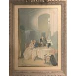 EUGENE LE LAGASSE (20th Century French) 'Boudoir Scenes', a pair, gouache, painted en grisaille,