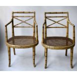 FAUX BAMBOO ARMCHAIRS, a pair,