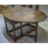 GATELEG TABLE, George I oak, circa 1720, with hinged oval top above a drawer to each end,