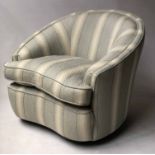 EASY ARMCHAIR, rounded form, quilted grey, 86cm W.