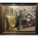 JOSEPH CLARK (19th/20th Century) 'Still Life with Copper Jugs, Sword and Gesso Frieze',