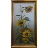 EARLY 20th CENTURY SCHOOL 'Sunflowers', oil on board, monogrammed and dated MLC 1910, 60cm x 29cm.
