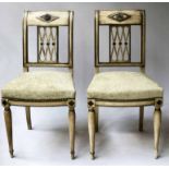 SIDE CHAIRS, a pair, French 19th century Directoire style dual grey painted with black highlights.