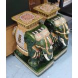 MAJOLICA ELEPHANT SEATS, a pair, ceramic 57cm H.