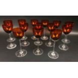 BACCARAT BURNT AMBER WINE GLASSES, a set of fourteen.