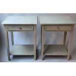 LAMP/SIDE TABLES, a pair, French grey painted each with full width frieze drawer and undertier,