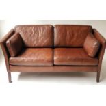 DANISH SOFA, 1970's Danish hand dyed mid brown grained leather with back seat and side cushions,