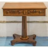 WORK TABLE, early Victorian mahogany with two drawers on octagonal pedestal, 73cm H x 73cm x