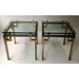 LAMP/OCCASIONAL TABLES, a pair, circa 1970 maison Jansen attributed gilt metal and stepped with