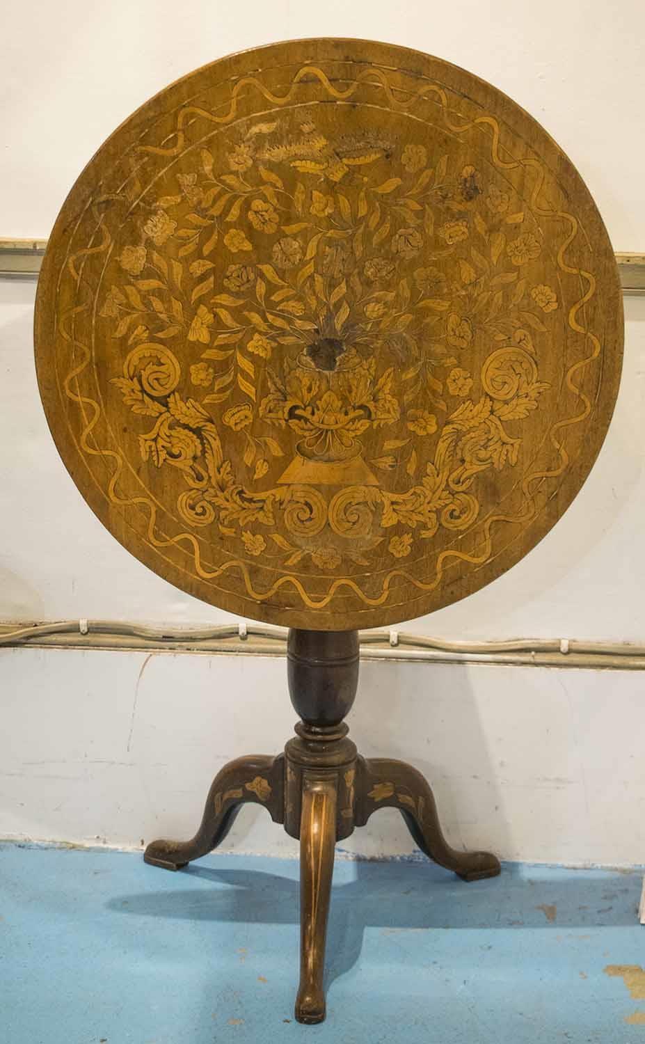 TRIPOD TABLE, 18th century Dutch mahogany and floral marquetry with circular tilt top, 74cm H x 72cm