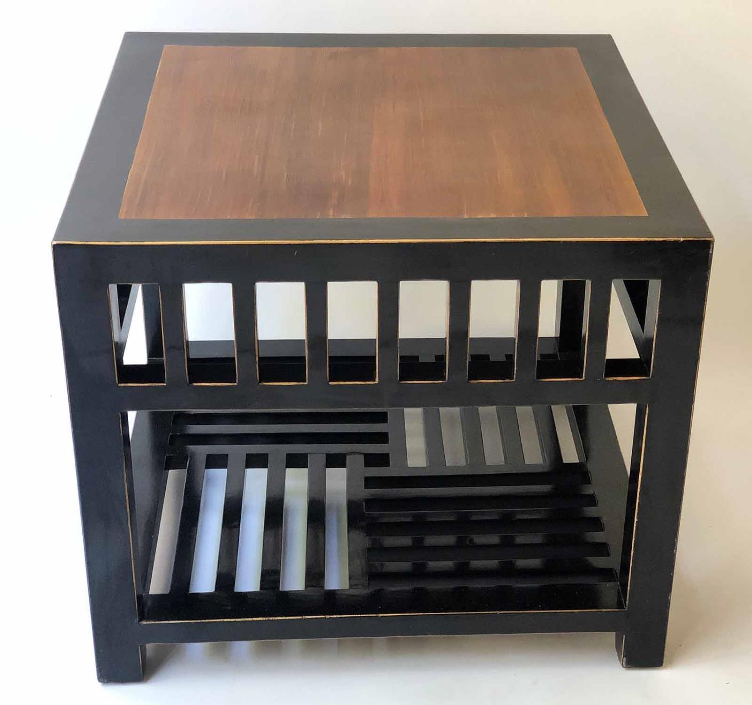 SIDE TABLE, Lombok style square black lacquered with undertier and lattice support, 69cm x 69cm x - Image 3 of 3