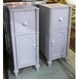 PEDESTAL CABINETS, a pair, William IV and later grey painted with a drawer and door between barley