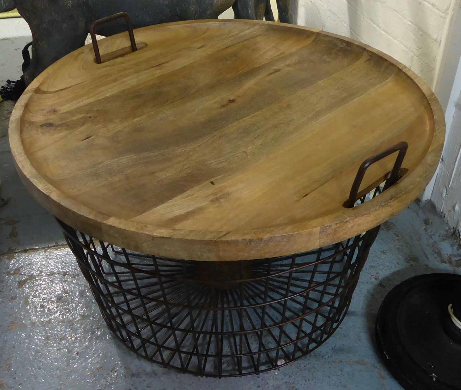 LOG BASKET, contemporary wire frame design, removable tray top, 52cm x 78cm diam.