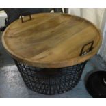 LOG BASKET, contemporary wire frame design, removable tray top, 52cm x 78cm diam.