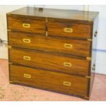 CAMPAIGN CHEST, 19th century mahogany and brass bound with five drawers and side handles, 90cm H x