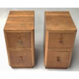 ART DECO BEDSIDE CABINETS, a pair, oak each with two drawers, 32cm W x 48cm D x 63cm H. (2)