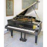GRAND PIANO, ebonised case by Blüthner, Leipzig 149cm x 190cm and a black buttoned leather piano