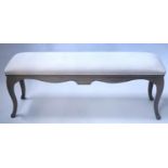 HEARTH STOOL, French country house style, rectangular linen upholstered and grained cabriole