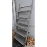 LADDER SHELVING, grey painted finish with five graduated shelves, 80cm x 50cm x 210cm.