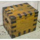 SILVER CHEST, Victorian oak and metal bound with hinged top, divided interior and side handles, 45cm