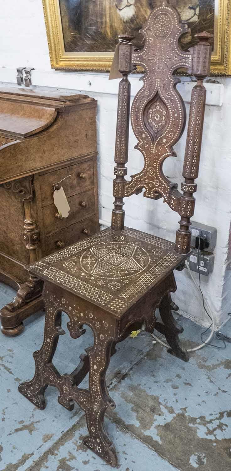 SGABELLO CHAIR, 19th century Italian walnut and ivory inlaid, 125cm H. (with faults)