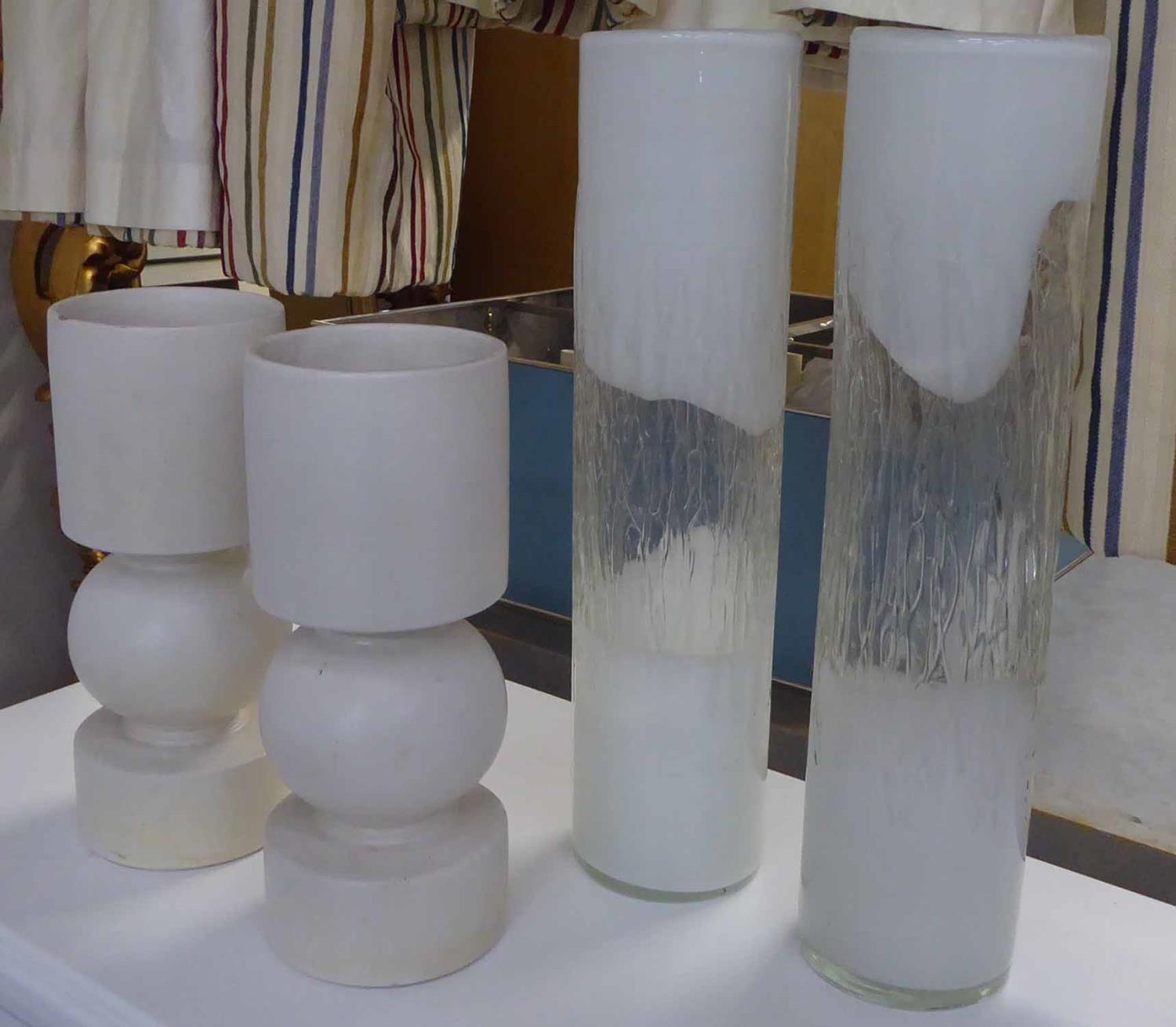 VASES, a collection of four, two pairs of differing designs, 50cm at tallest. (4) (slight faults)