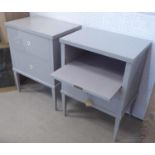 LAMBERTY CHESTS, a pair, grey lacquered, each with a fall front cupboard lined in Loro Piana