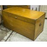 TRUNK, mid 20th century, camphorwood with hinged top named Donkin 46, iron side handles and