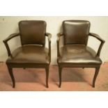 LIBRARY ARMCHAIRS, a pair, mahogany in dark brown leather, 61cm W. (2)