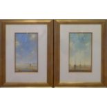 TINA STOKES 'Evening Sun' and 'Evening Clouds', a pair of oils on board, signed lower right, 38cm
