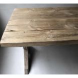 TRESTLE TABLE, substantial vintage pine with thick planked top and X trestle supports, 181cm x