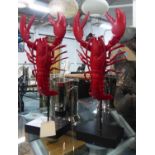 LOBSTERS, on stands, Contemporary School, polychrome finish, 58cm H. (2)
