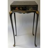 CHINOISERIE SIDE TABLE, Queen Anne style early 20th century black lacquered and gilt painted with